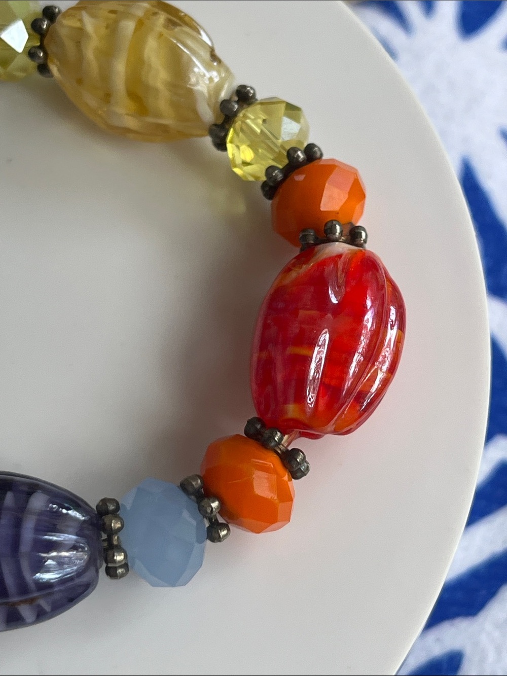 Handmade Glass Bead Bracelet in Green, Yellow & Gray - Picture 6 of 10